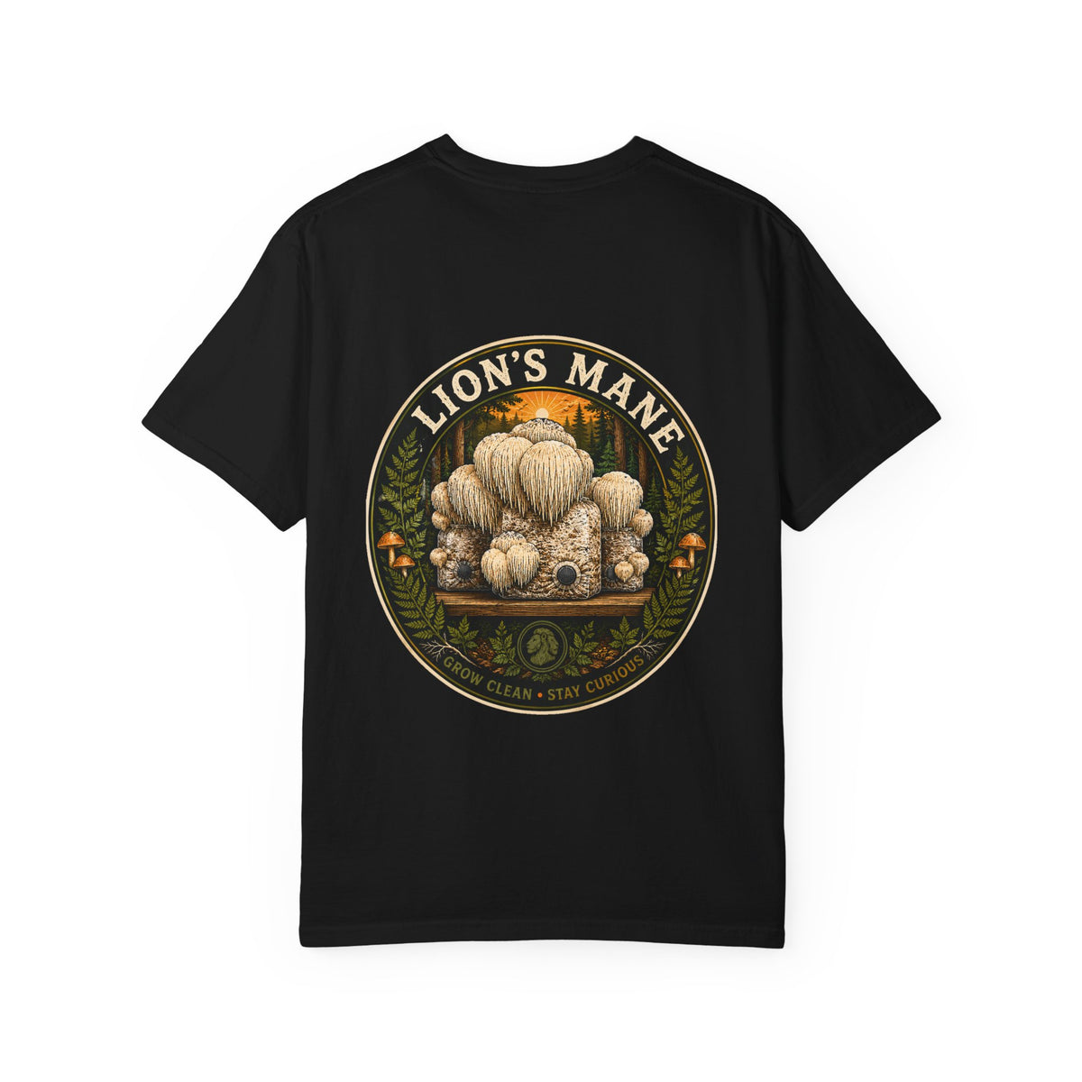 Lion's Mane Grow Clean Stay Curious Mushroom T-Shirt | Mycelium Threadz Vintage Nature Tee