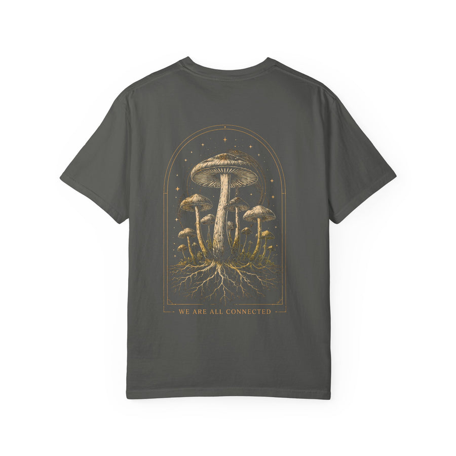 Mushroom Roots T-Shirt — "We Are All Connected" Illustrated Garment-Dyed Tee