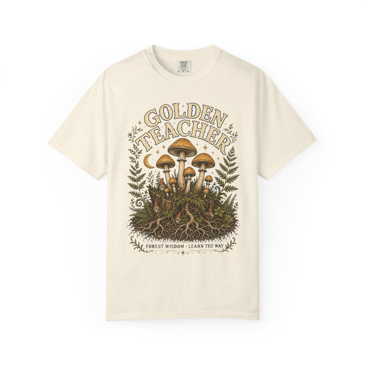 Golden Teacher Wisdom Mushroom T-Shirt — Hidden Gnome Graphic Tee | Mycelium Threadz