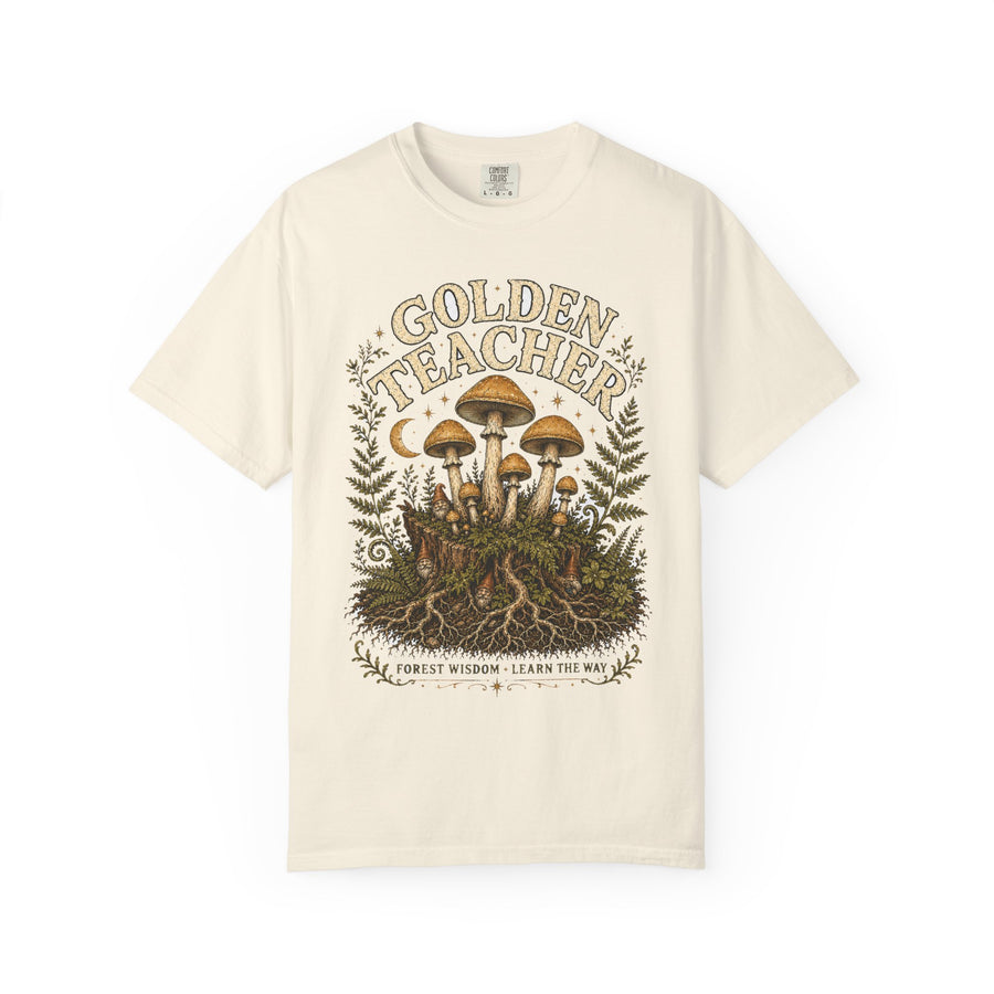 Golden Teacher Wisdom Mushroom T-Shirt — Hidden Gnome Graphic Tee | Mycelium Threadz