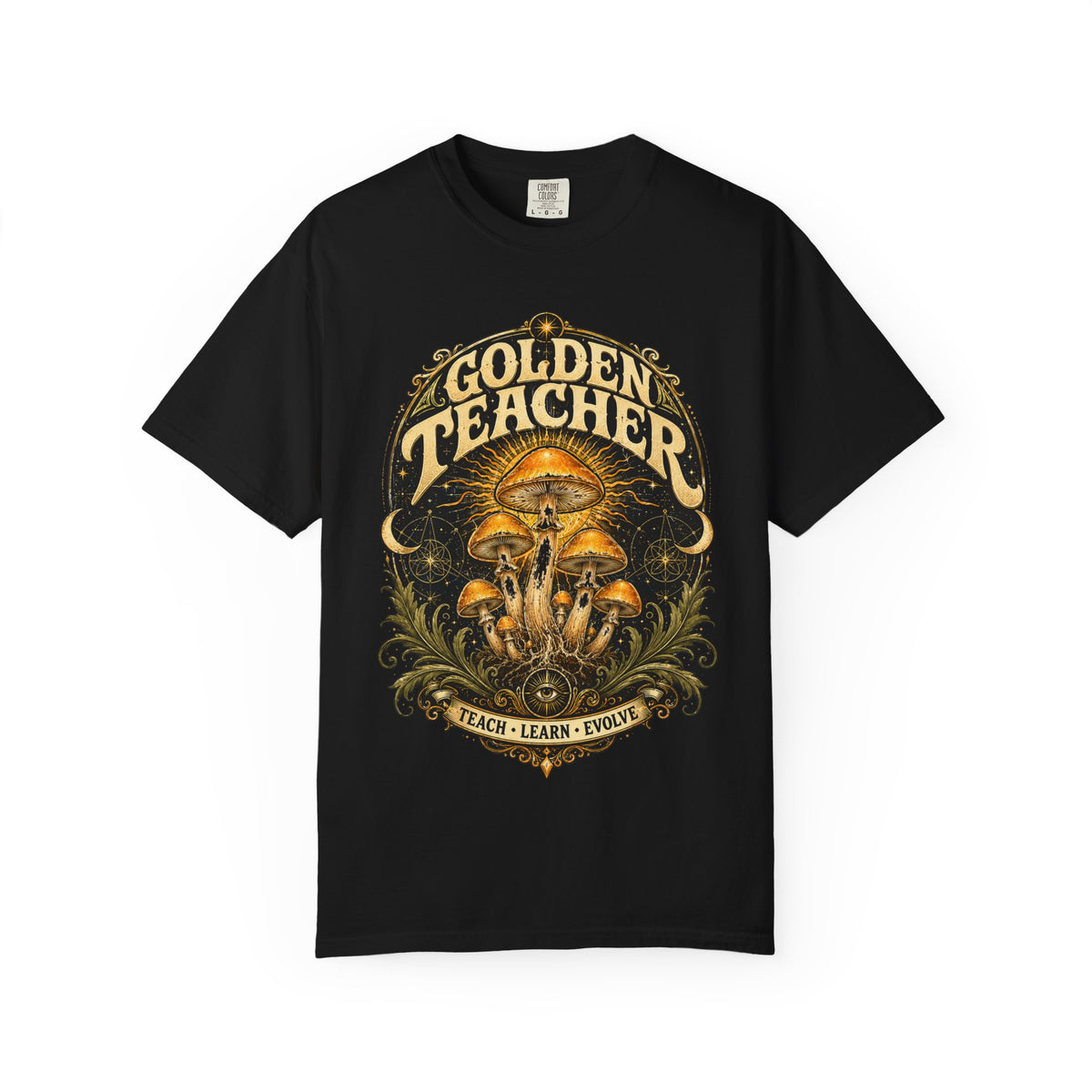 T-Shirt — Golden Teacher Mushroom Graphic Tee (Teach • Learn • Evolve)