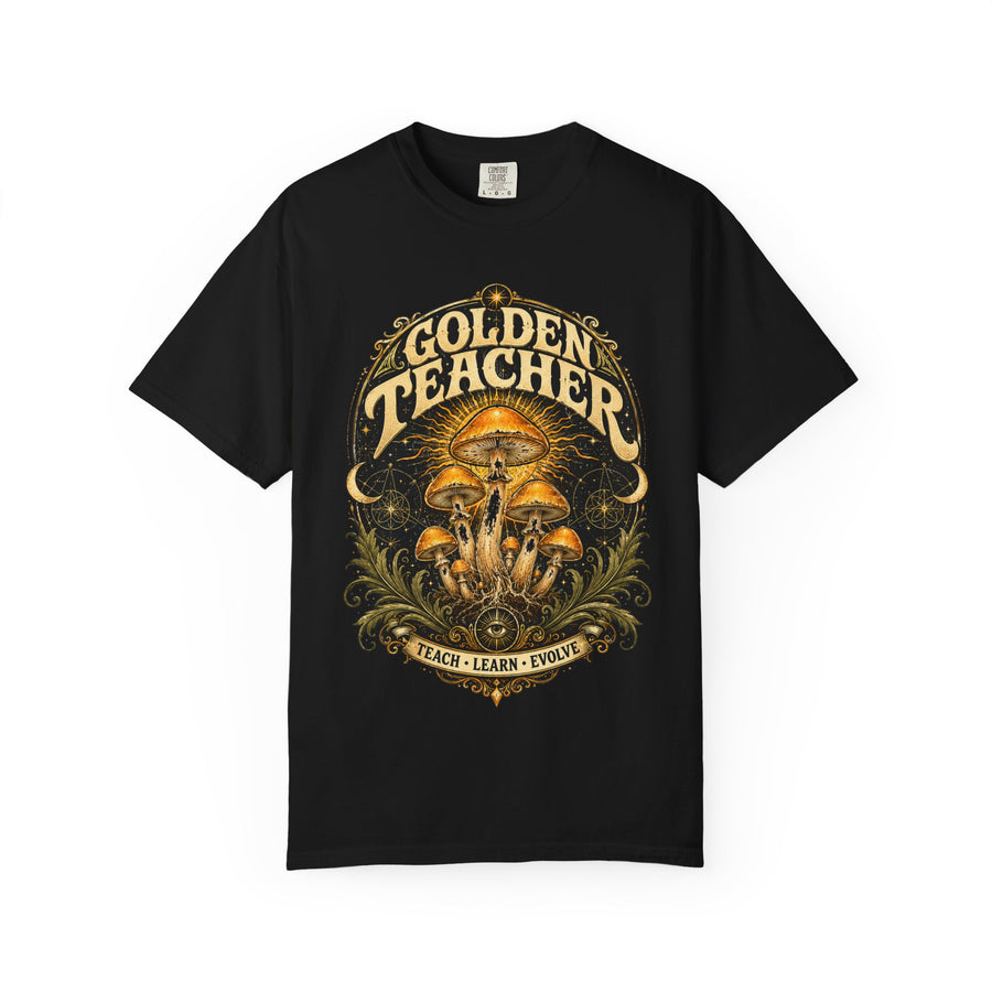 T-Shirt — Golden Teacher Mushroom Graphic Tee (Teach • Learn • Evolve)