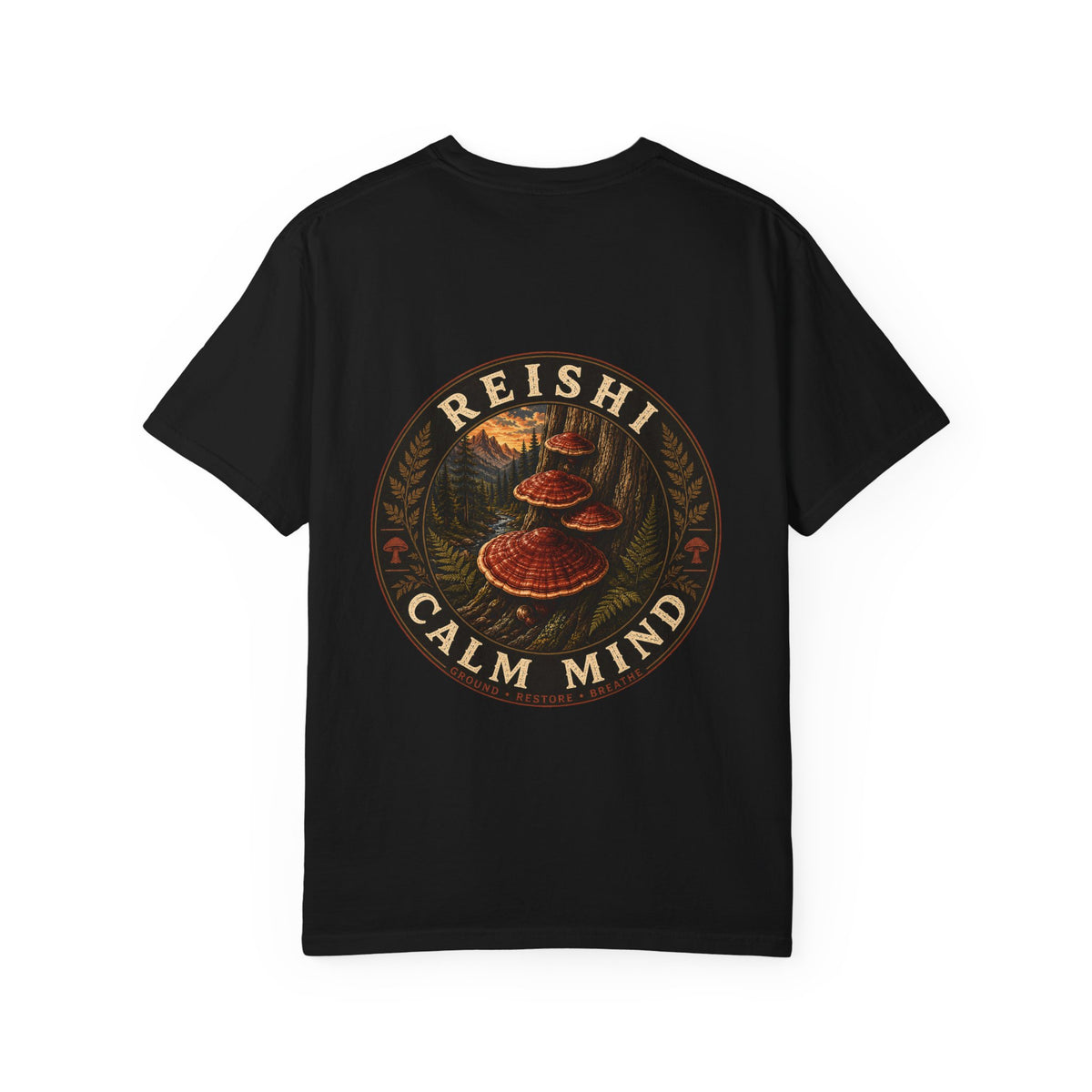 Reishi Calm Mind Restore Breathe Mushroom T-Shirt | Mycelium Threadz Vintage Nature Tee