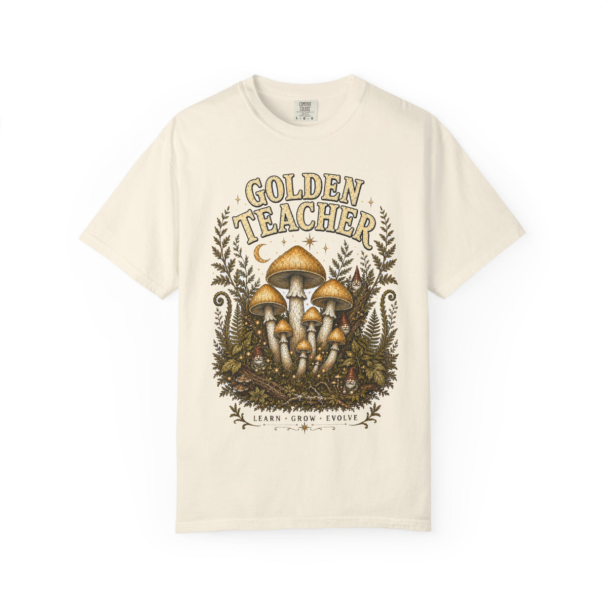 Golden Teacher Mushroom T-Shirt — Hidden Gnome Graphic Tee | Mycelium Threadz