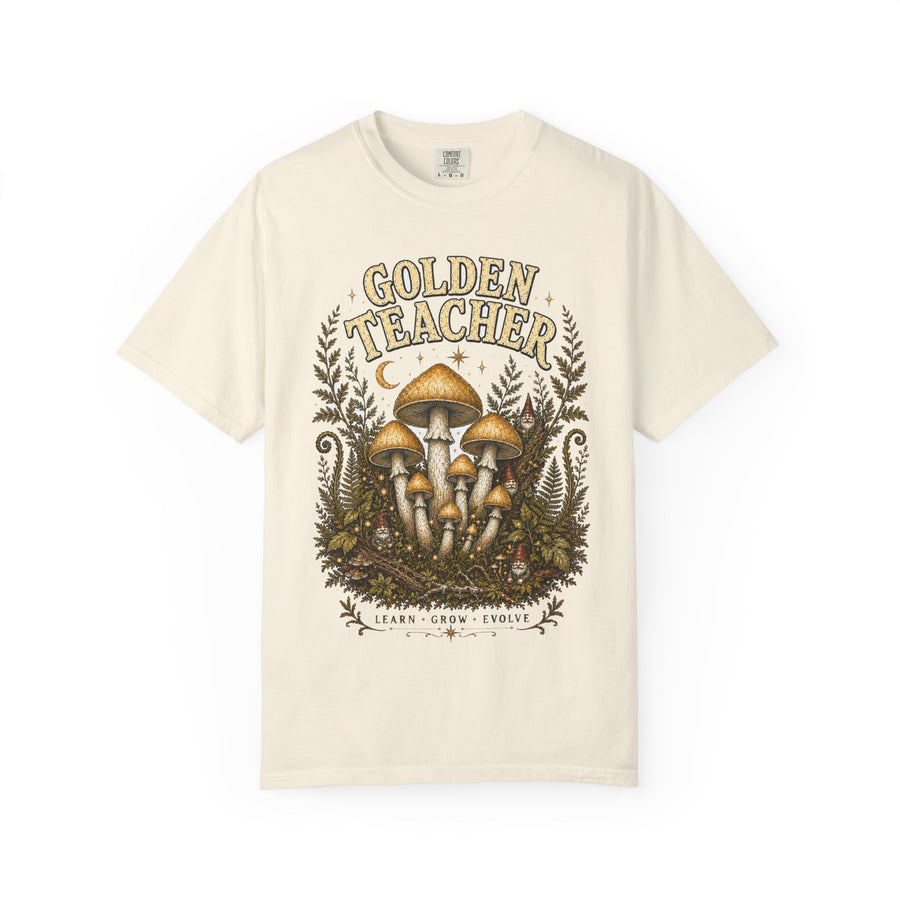 Golden Teacher Mushroom T-Shirt — Hidden Gnome Graphic Tee | Mycelium Threadz