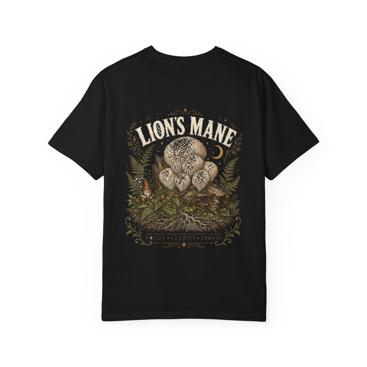 Lion's Mane Focus Clarity Growth Mushroom T-Shirt | Mycelium Threadz Vintage Nature Tee