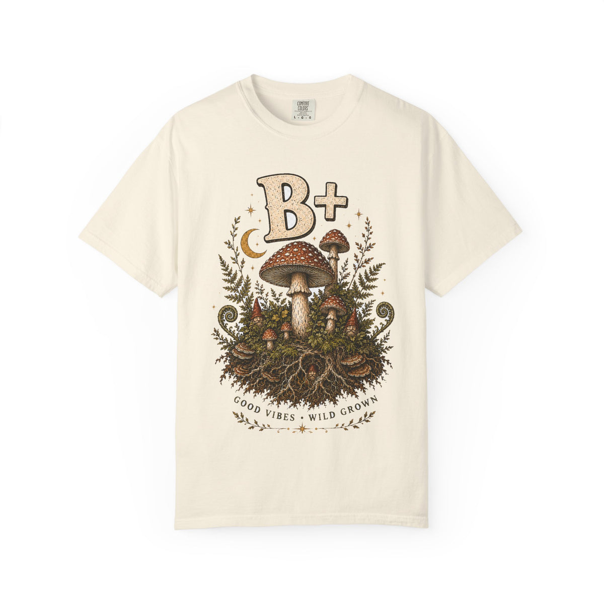 B+ Good Vibes Mushroom T-Shirt — Hidden Gnome Graphic Tee | Mycelium Threadz