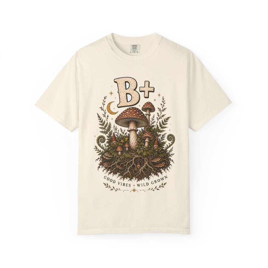 B+ Good Vibes Mushroom T-Shirt — Hidden Gnome Graphic Tee | Mycelium Threadz