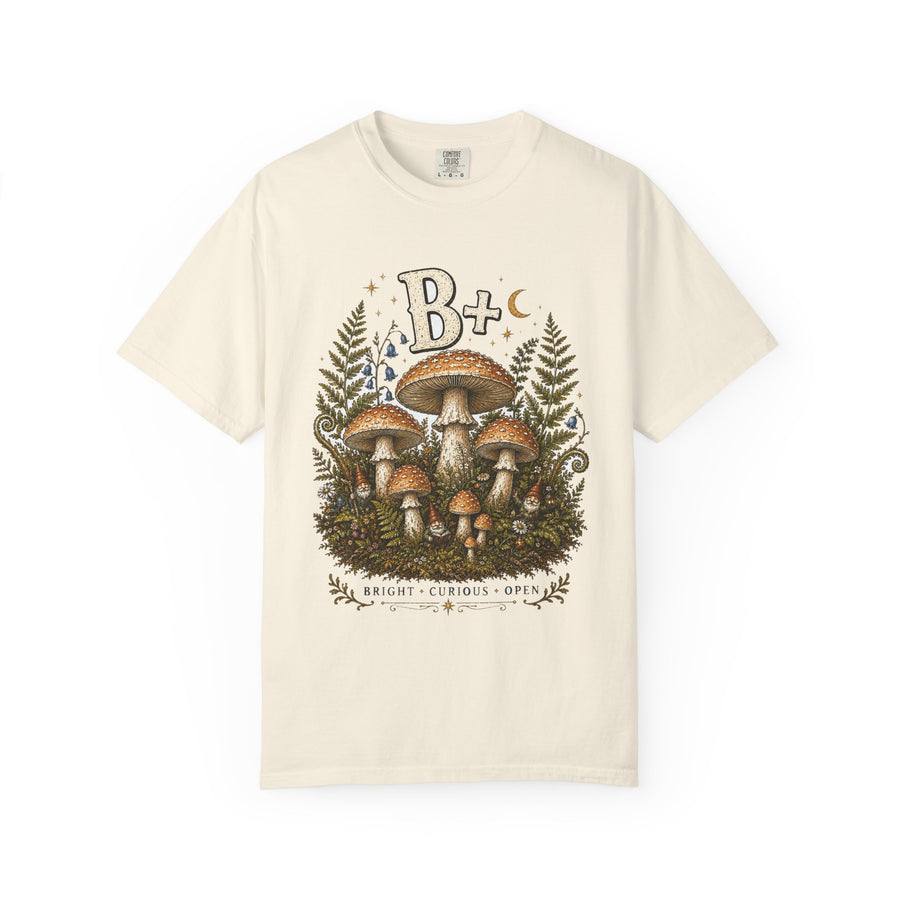 B+ Bright Mushroom T-Shirt — Hidden Gnome Graphic Tee | Mycelium Threadz