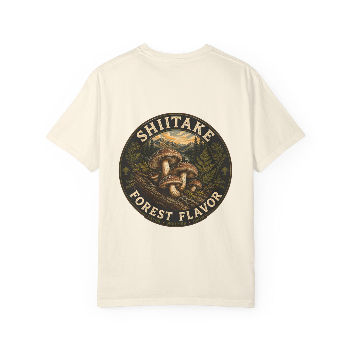 Shiitake Nourish & Grow Mushroom T-Shirt | Mycelium Threadz Vintage Nature Tee