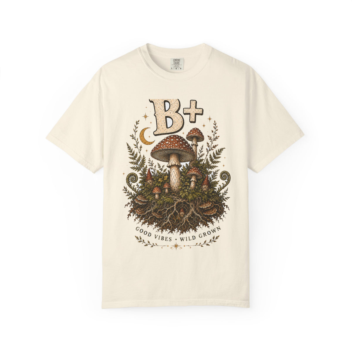 B+ Good Vibes Mushroom T-Shirt — Hidden Gnome Graphic Tee | Mycelium Threadz