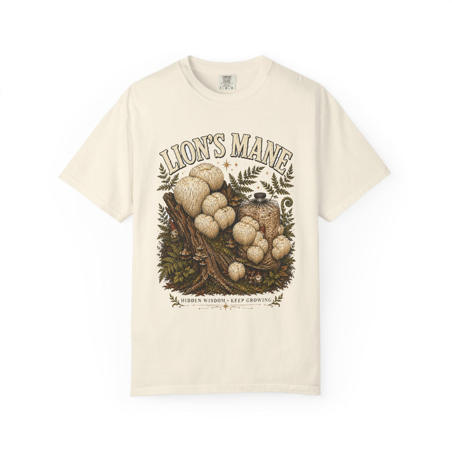 Lion's Mane Mushroom T-Shirt — Hidden Gnome Graphic Tee | Mycelium Threadz