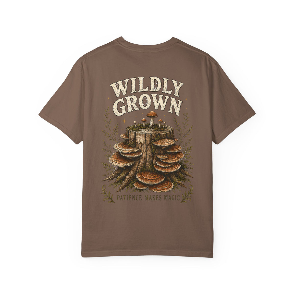 Wildly Grown Patience Makes Magic Mushroom T-Shirt | Mycelium Threadz Vintage Nature Tee