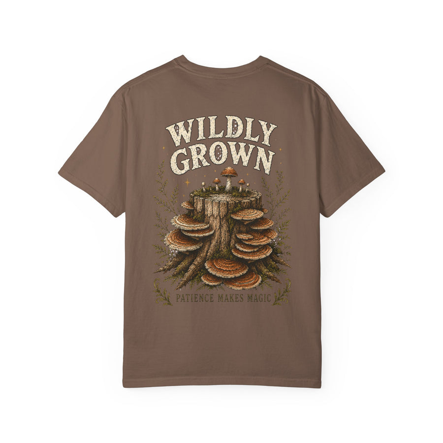 Wildly Grown Patience Makes Magic Mushroom T-Shirt | Mycelium Threadz Vintage Nature Tee