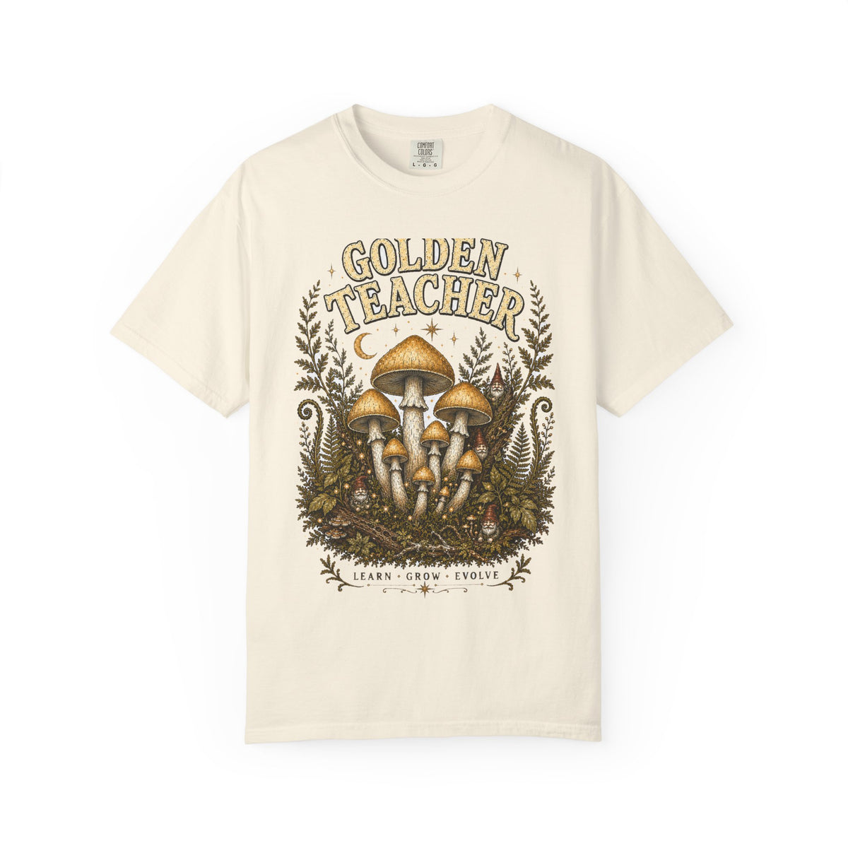 Golden Teacher Mushroom T-Shirt — Hidden Gnome Graphic Tee | Mycelium Threadz