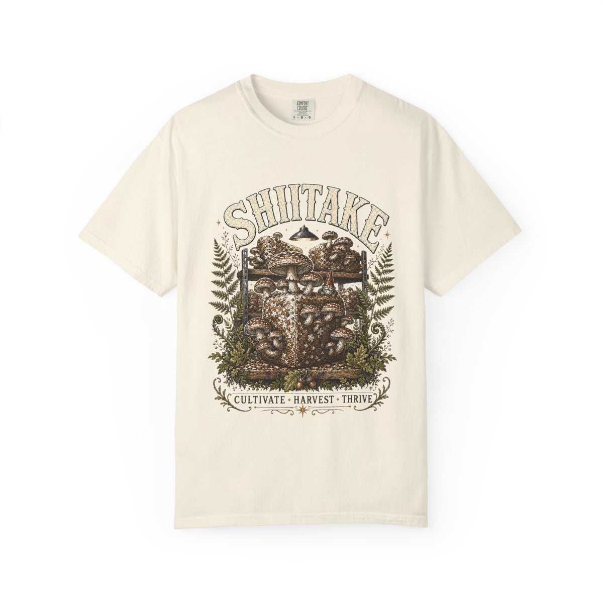 Shiitake Cultivate Harvest Thrive Mushroom T-Shirt | Mycelium Threadz Vintage Nature Tee