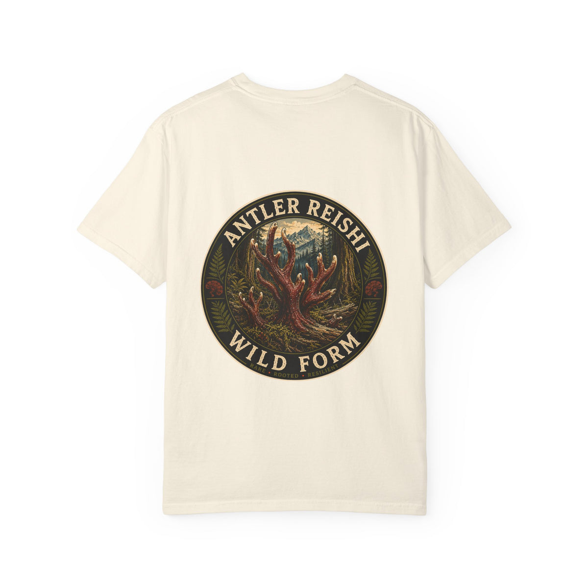 Antler Reishi Wild Form Badge Mushroom T-Shirt | Mycelium Threadz Vintage Nature Tee